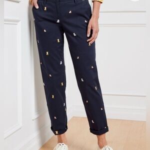 Talbots Womens Embroidered Dog Relaxed Chinos Size 16 Petite Blue Preppy Mature